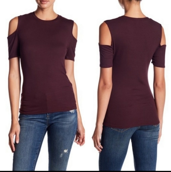 Joe's Jeans Tops - Joe's Melot - Burgandy Cold Shoulder Rib Knit Tees